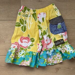 Matilda Jane Yellow Floral Tiered Pants with Blue Ruffle